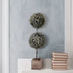 Flocked Double Ball Boxwood Bush In Wood Box-Kirkland's Home Cheap