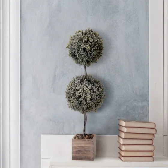 Flocked Double Ball Boxwood Bush In Wood Box-Kirkland's Home Cheap