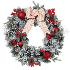 Flocked Pine Wreath With Berries And Ornaments-Kirkland's Home Sale