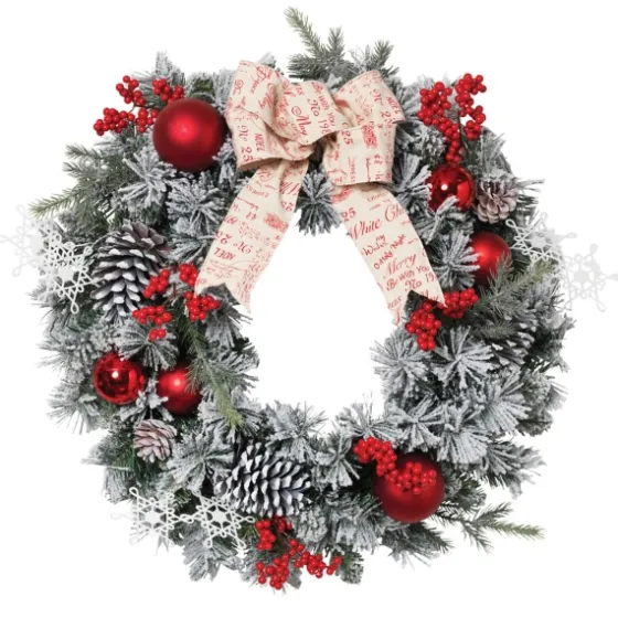 Flocked Pine Wreath With Berries And Ornaments-Kirkland's Home Sale