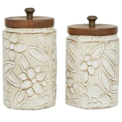 Floral Jars With Wood Lids, Set Of 2-Kirkland's Home Best Sale