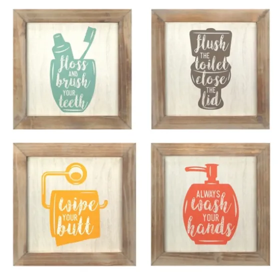 Floss, Flush, Wipe, And Wash Plaques, Set Of 4-Kirkland's Home Store