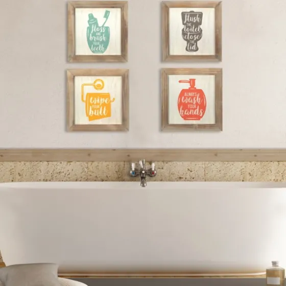 Floss, Flush, Wipe, And Wash Plaques, Set Of 4-Kirkland's Home Store