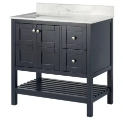 Foster Navy Wood Backsplash Sink Vanity-Kirkland's Home Shop