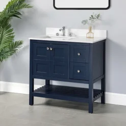 Foster Navy Wood Backsplash Sink Vanity-Kirkland's Home Shop
