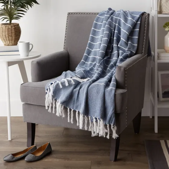 French And White Thin Stripe Throw-Kirkland's Home Sale