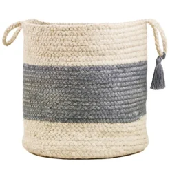 Frost Gray Bold Striped Jute Basket, 19 In.-Kirkland's Home Cheap