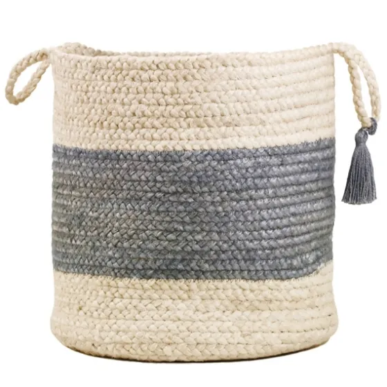 Frost Gray Bold Striped Jute Basket, 19 In.-Kirkland's Home Cheap
