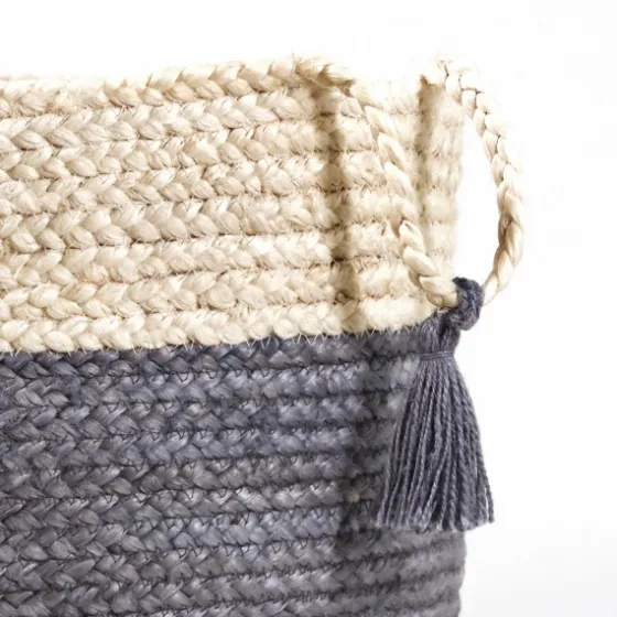 Frost Gray Bold Striped Jute Basket, 19 In.-Kirkland's Home Cheap