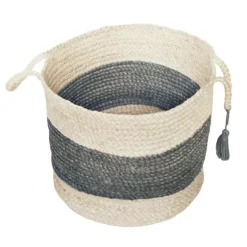 Frost Gray Bold Striped Jute Basket, 19 In.-Kirkland's Home Cheap