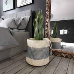 Frost Gray Bold Striped Jute Basket, 17 In.-Kirkland's Home Outlet