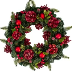 Frosted Red Ornament And Pinecone Wreath-Kirkland's Home Discount