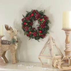 Frosted Red Ornament And Pinecone Wreath-Kirkland's Home Discount