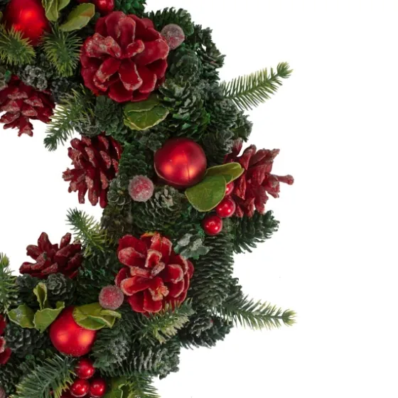 Frosted Red Ornament And Pinecone Wreath-Kirkland's Home Discount