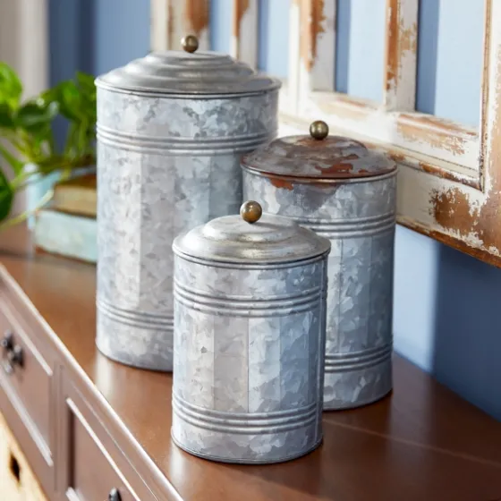 Galvanized Metal Lid 3-Pc. Decorative Jar Set-Kirkland's Home Discount