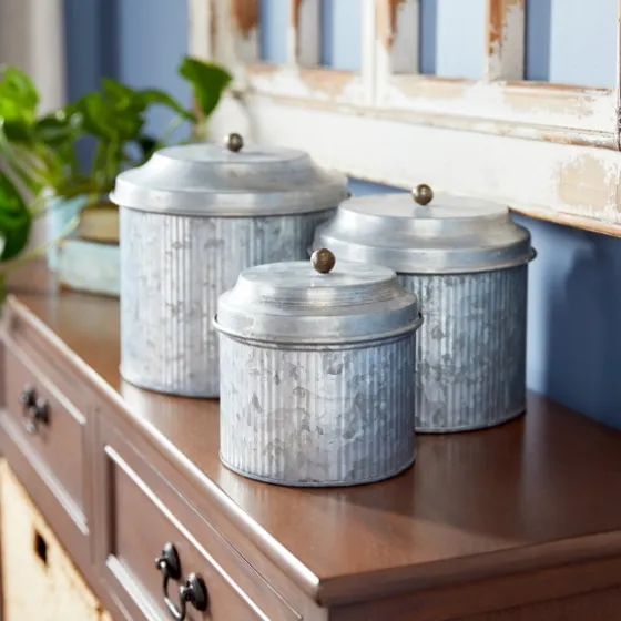 Galvanized Metal 3-Pc. Decorative Jar Set-Kirkland's Home Clearance