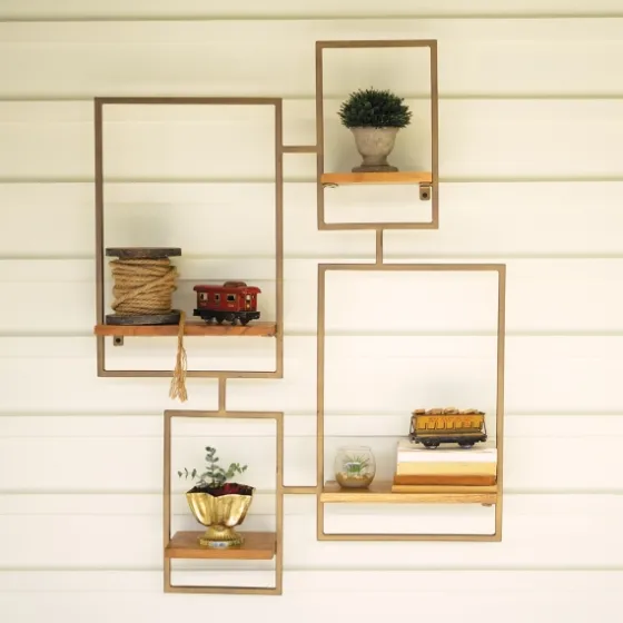 Geometric Honey Mango Wood Wall Shelves-Kirkland's Home Hot