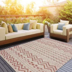 Geometric Stripe Sun Shower Outdoor Area Rug, 7X9-Kirkland's Home New