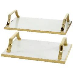 Gilded White Ceramic Trays, Set Of 2-Kirkland's Home Shop