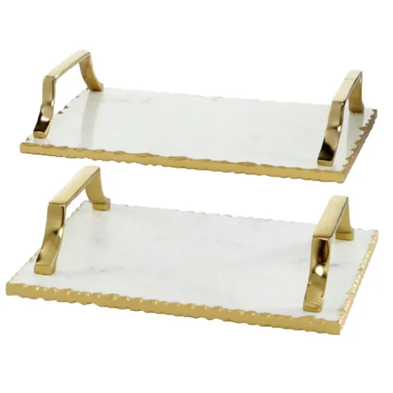 Gilded White Ceramic Trays, Set Of 2-Kirkland's Home Shop