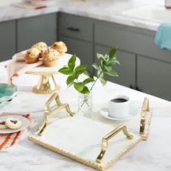 Gilded White Ceramic Trays, Set Of 2-Kirkland's Home Shop