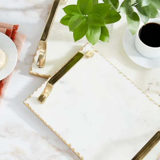 Gilded White Ceramic Trays, Set Of 2-Kirkland's Home Shop