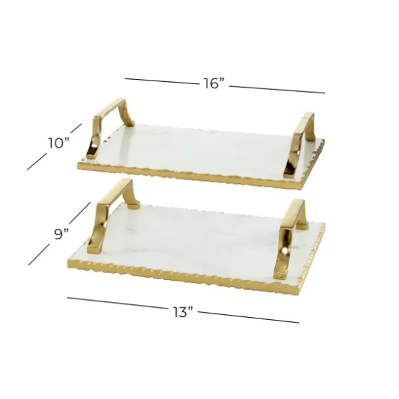Gilded White Ceramic Trays, Set Of 2-Kirkland's Home Shop