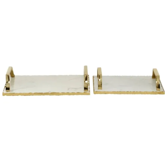 Gilded White Ceramic Trays, Set Of 2-Kirkland's Home Shop