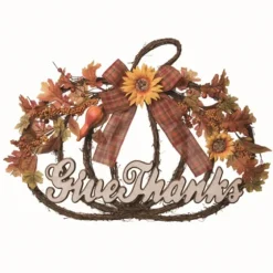 Give Thanks Plaid Bow Pumpkin Wreath-Kirkland's Home Best