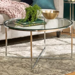 Glass & Chrome X-Base Coffee Table-Kirkland's Home Outlet