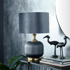 Glass Base Round Velvet Shade Table Lamp-Kirkland's Home Sale