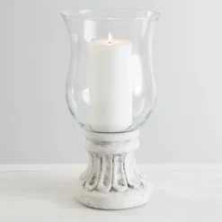 Glass Hurricane With Petal Cement Base, 11 In.-Kirkland's Home Clearance
