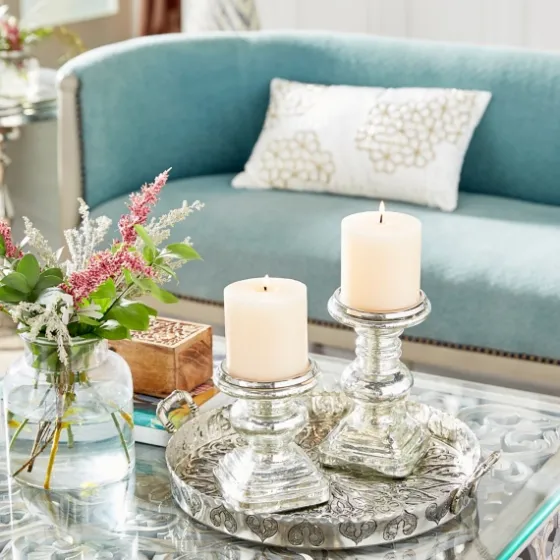 Glass Ornate 2-Pc. Pillar Candle Holder Set-Kirkland's Home Store