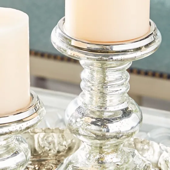 Glass Ornate 2-Pc. Pillar Candle Holder Set-Kirkland's Home Store
