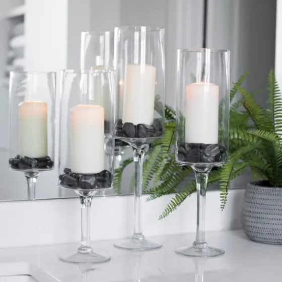 Glass Stem Hurricanes, Set Of 3-Kirkland's Home Outlet