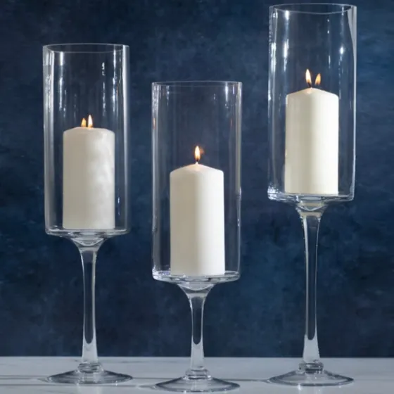Glass Stem Hurricanes, Set Of 3-Kirkland's Home Outlet