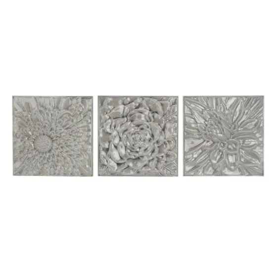 Glazed Iron Carved Floral Plaques, Set Of 3-Kirkland's Home Sale