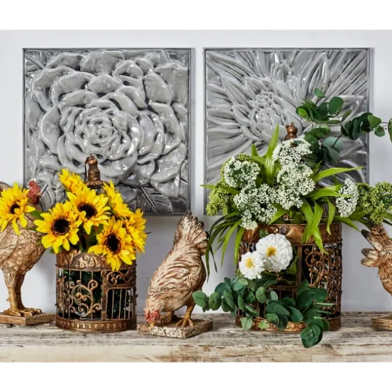 Glazed Iron Carved Floral Plaques, Set Of 3-Kirkland's Home Sale