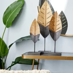 Gold And Black Metal Leaf Statues, Set Of 3-Kirkland's Home Hot