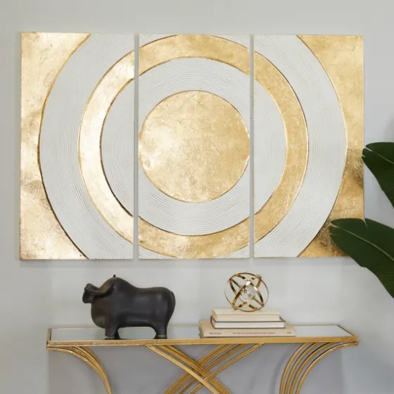 Gold And White Abstract Ripple Wall Plaque-Kirkland's Home Best