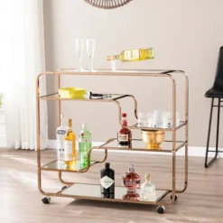 Gold Curved Metal Mirrored Bar Cart-Kirkland's Home Cheap