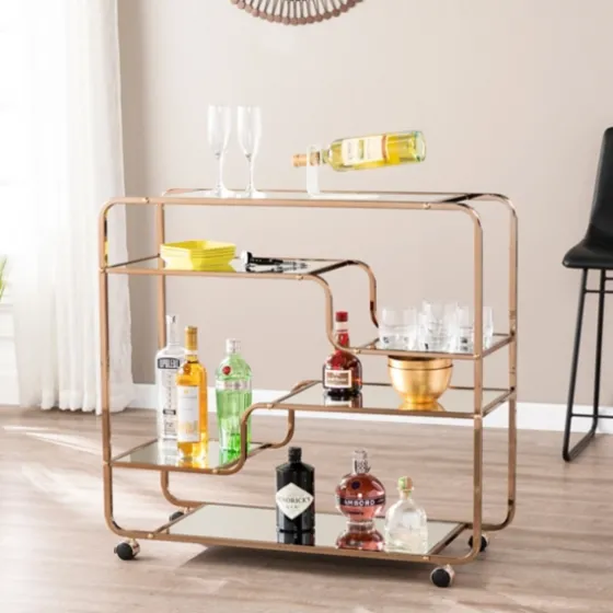 Gold Curved Metal Mirrored Bar Cart-Kirkland's Home Cheap