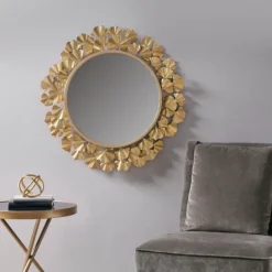 Gold Foil Leaf Framed Round Wall Mirror-Kirkland's Home Outlet