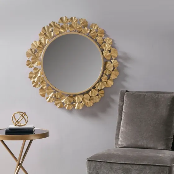 Gold Foil Leaf Framed Round Wall Mirror-Kirkland's Home Outlet