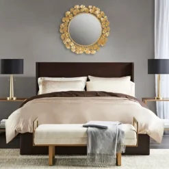 Gold Foil Leaf Framed Round Wall Mirror-Kirkland's Home Outlet
