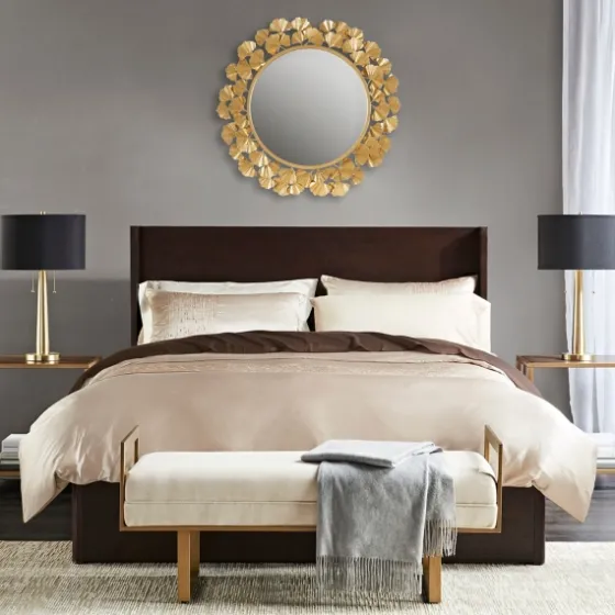 Gold Foil Leaf Framed Round Wall Mirror-Kirkland's Home Outlet