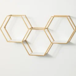 Gold Hexagonal Metal Frame White Wall Shelf-Kirkland's Home Cheap