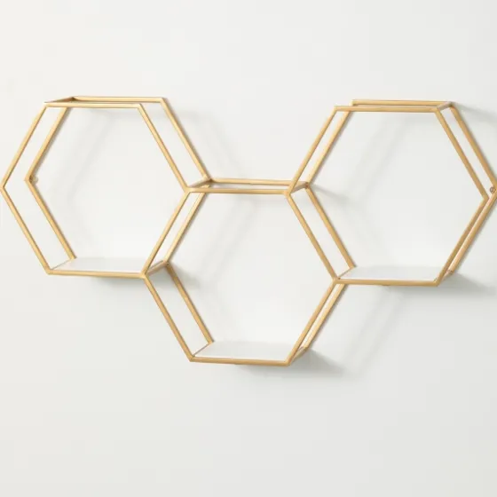 Gold Hexagonal Metal Frame White Wall Shelf-Kirkland's Home Cheap