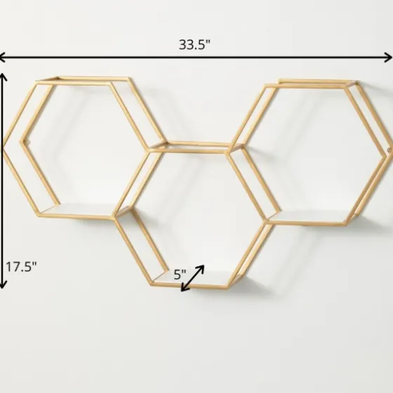 Gold Hexagonal Metal Frame White Wall Shelf-Kirkland's Home Cheap