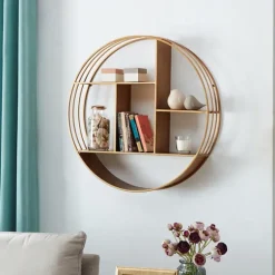 Gold Industrial Circular Metal Shelf-Kirkland's Home Discount